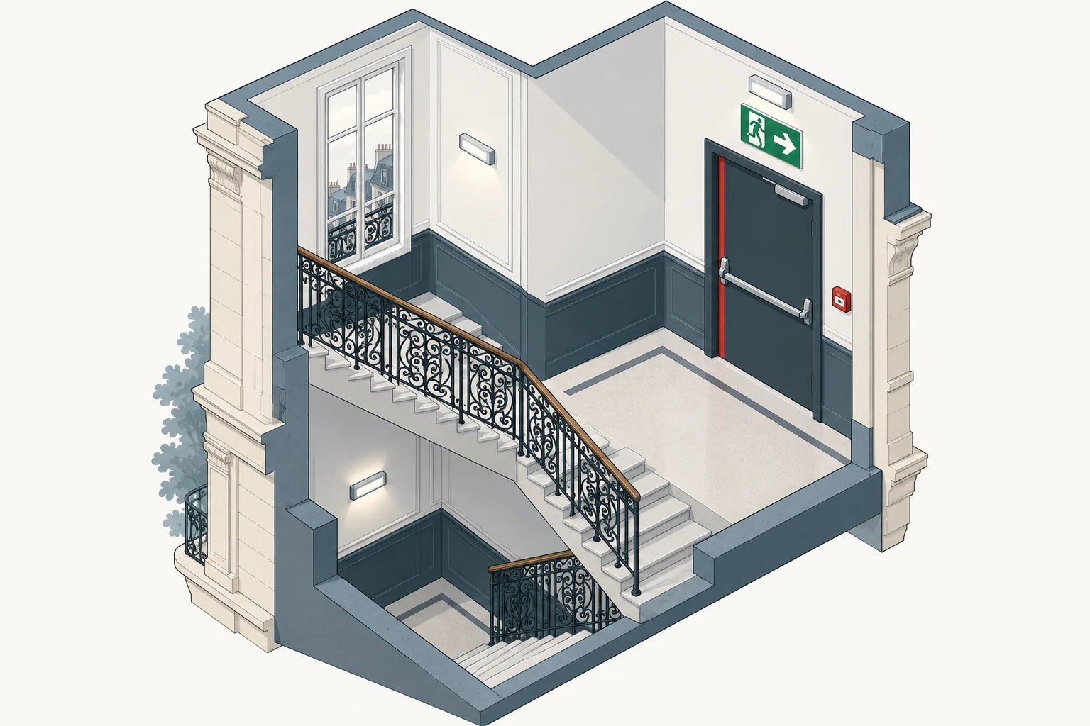 Illustration des équipements de sécurité incendie dans un bâtiment